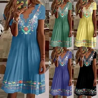 2022 new vintage sexy floral dress for women t shirt sundress mini boho dresses summer casual v neck women party elegant dresses