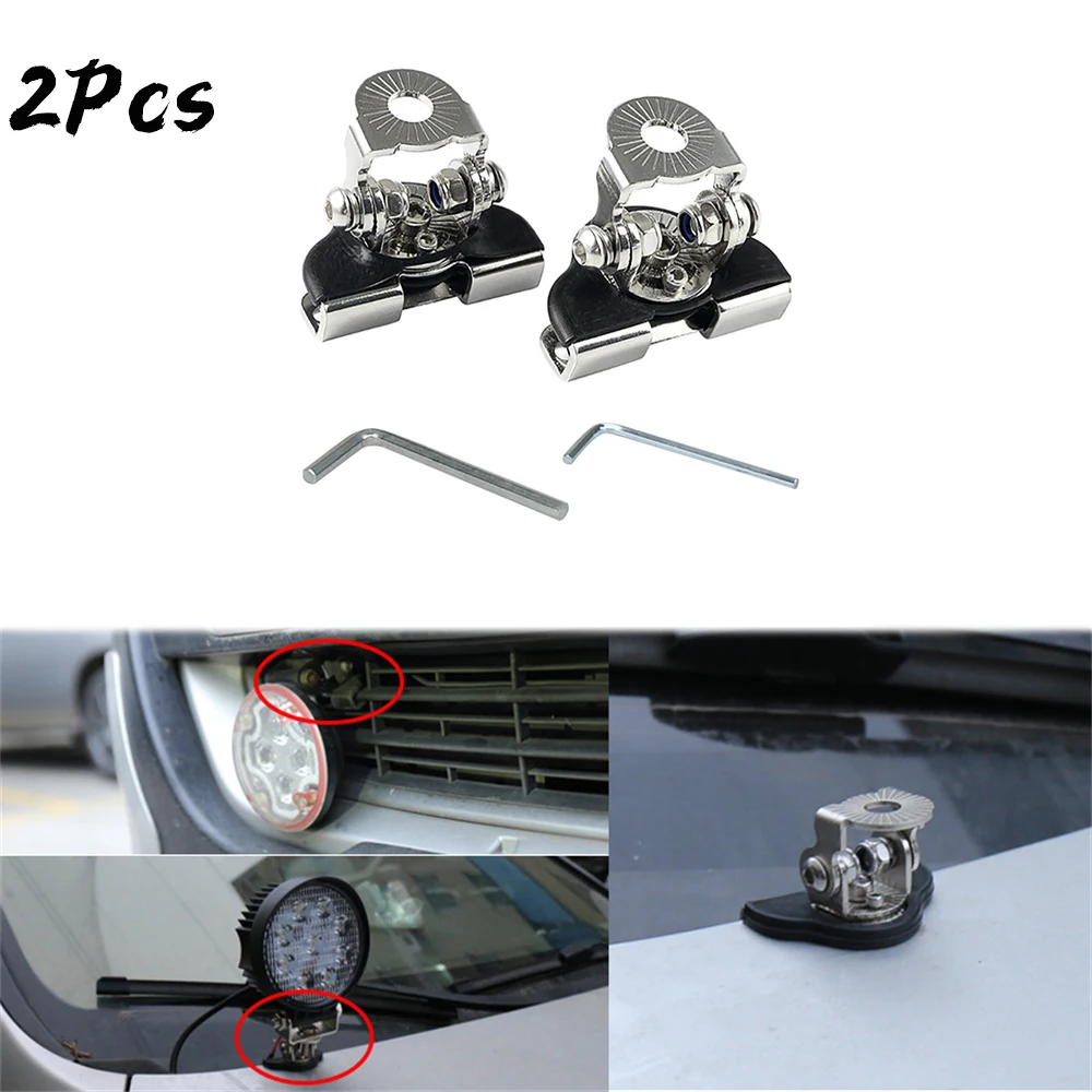 

2Pcs Car Engine Hood LED Light Mounting Bracket Metal Offroad Bonnet Cover Pillar Lamp Holder Clamp No Drilling For SUV 4WD 4x4