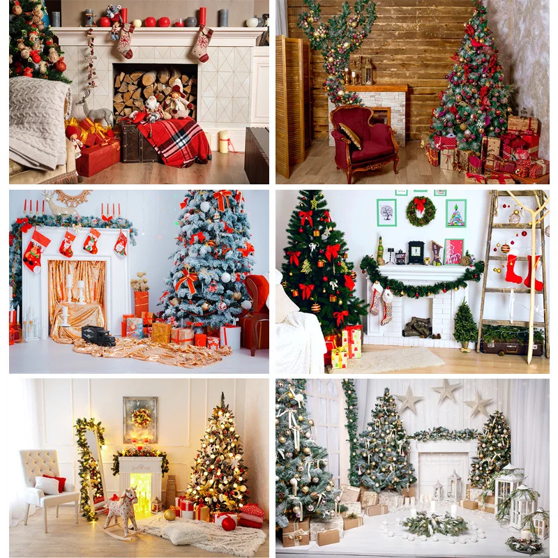 

Vinyl Christmas Backdrops Fireplace Tree Winter Interior Baby Photography Background For Photo Studio Photophone DHY-01