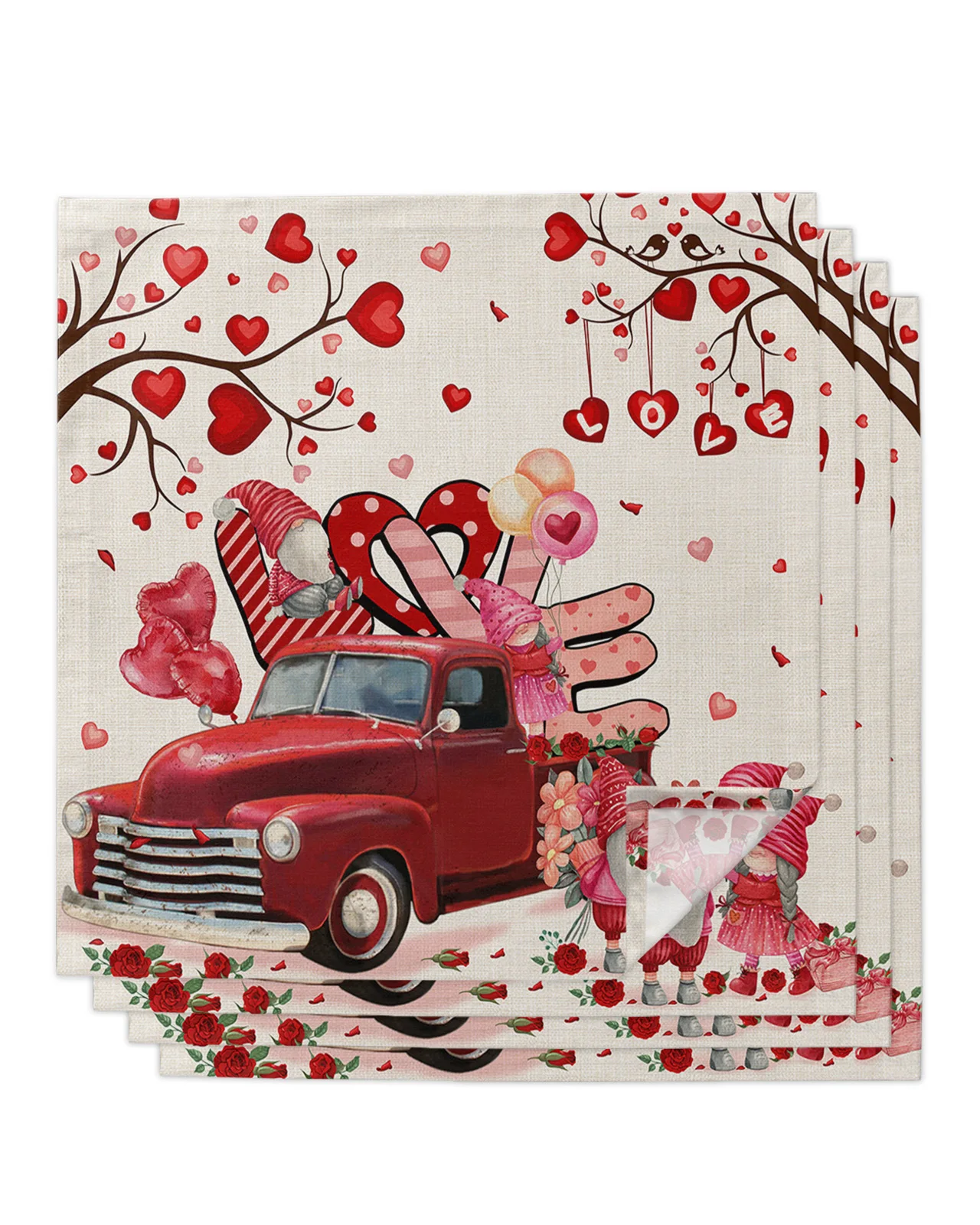 

Valentine'S Day Love Tree Dwarf Rose Truck Table Napkins Handkerchief Wedding Banquet Table Cloth for Dinner Party Decoration