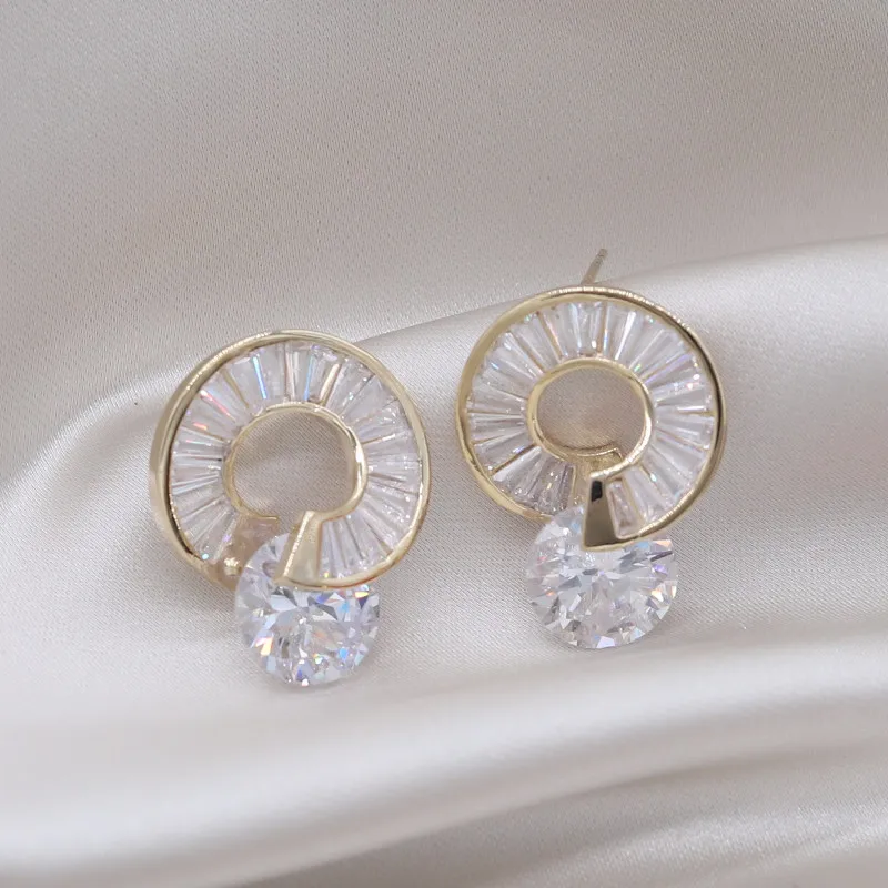 Серьги женские круглые с цирконом роскошные ювелирные украшения покрытием из