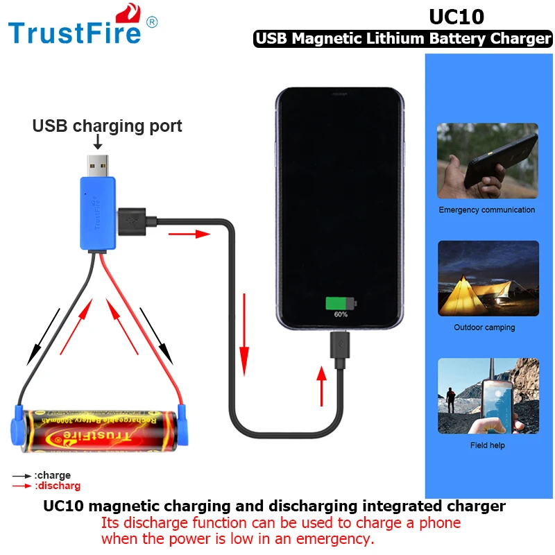 

18650 Lithium Ion Battery Charger With Power Bank Function Compact USB Magnetic Charger For AA AAA 21700 14500 16340 Batteries
