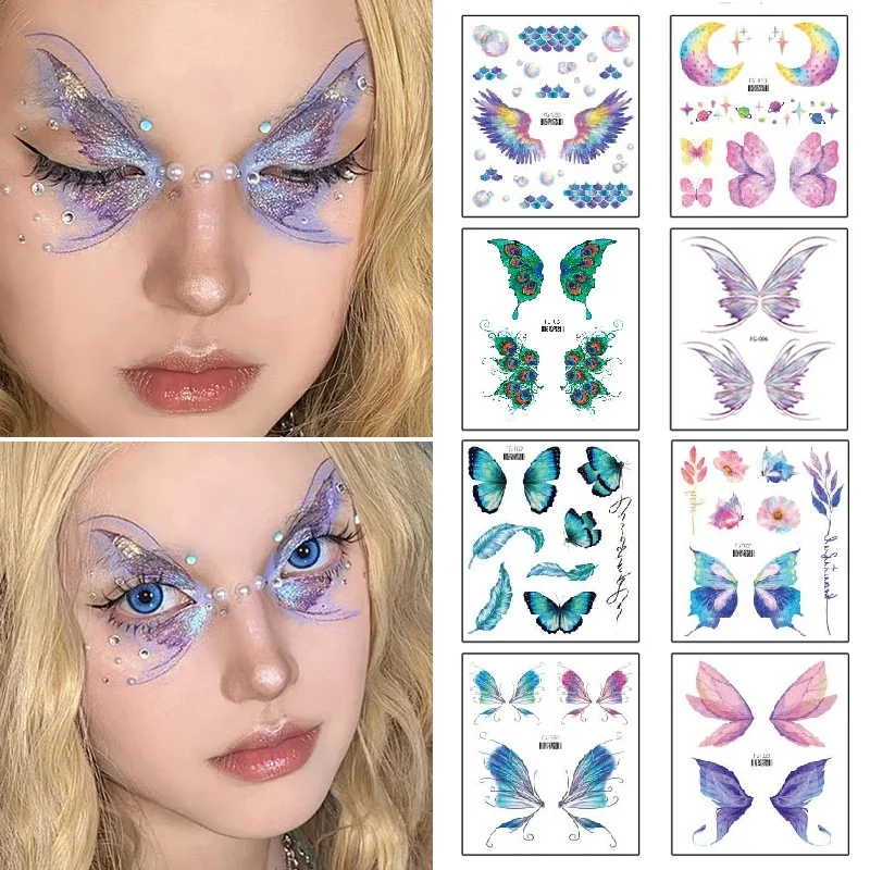 

Новые яркие наклейки в виде бабочек и глаз для детей, наклейка на лицо, временная татуировка для женщин, водостойкая имитация татуировки для макияжа