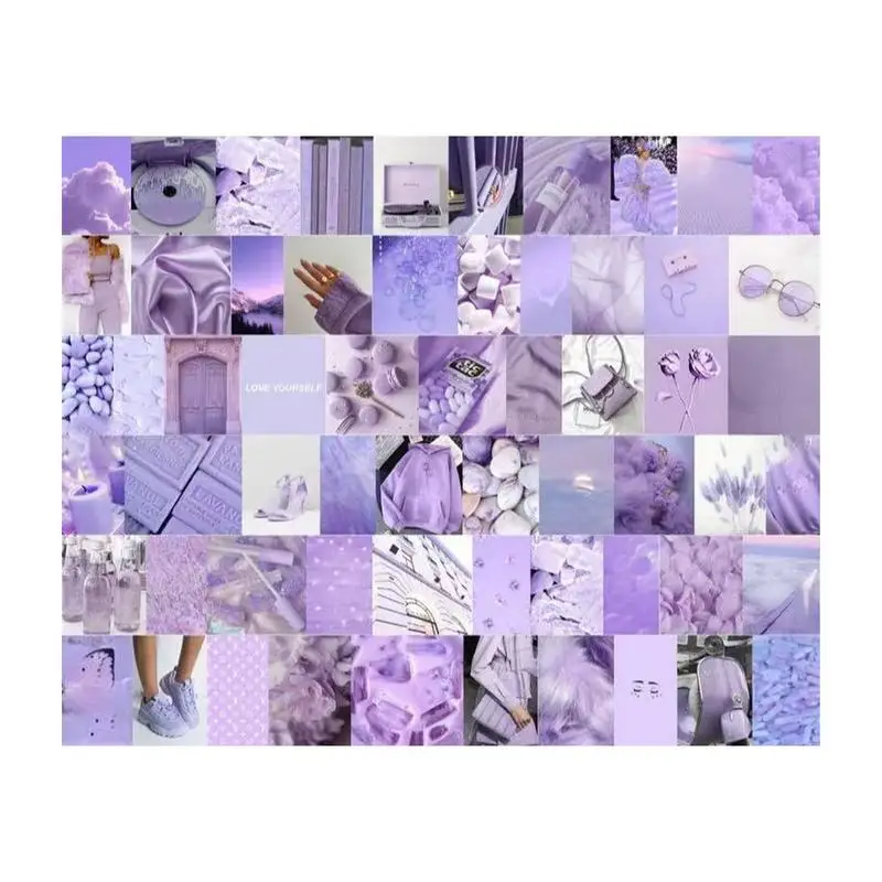 

50pcs Wall Collage Kit Exqusite Aesthetic Posters Purple Photo Poster Postcards Collection Kit Bedroom Room Decoration