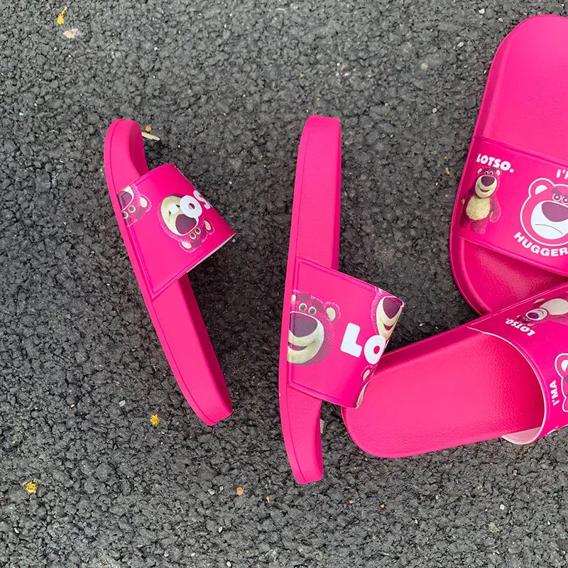 Disney Girl Heart Strawberry Bear Summer Cute Cartoon Couple Bathroom Non-slip Slippers Women's 2022 New Arrival Sandals For Men