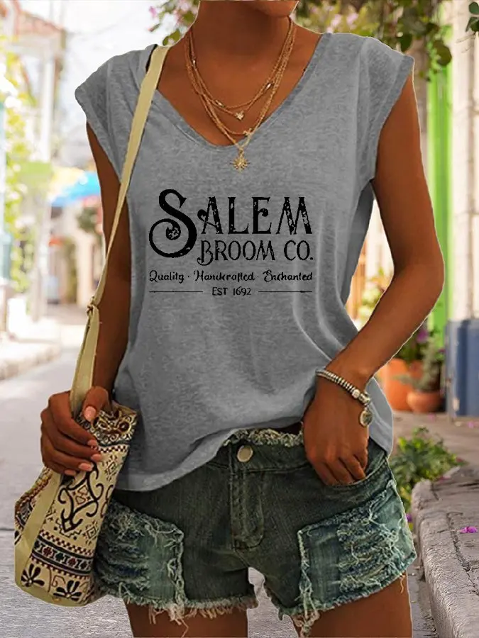 V-Neck Letter Print Sleeveless Tank Top