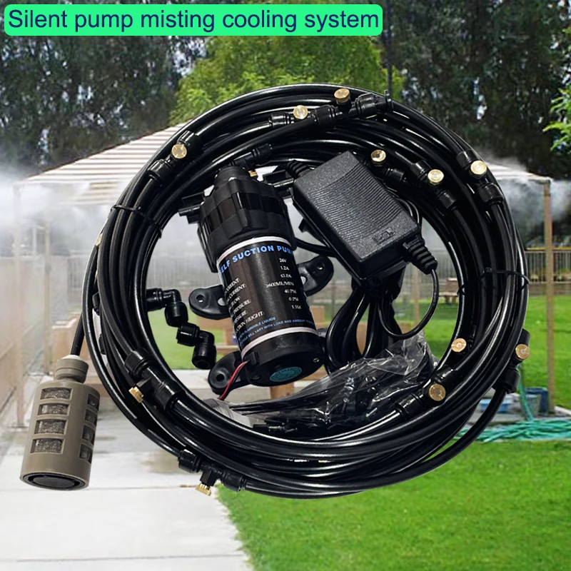 New Quiet Misting Kits 24V DC Pump Spray Dust Removal System Fog Nozzles Low Pressure Atomization Humidify Cooling Watering