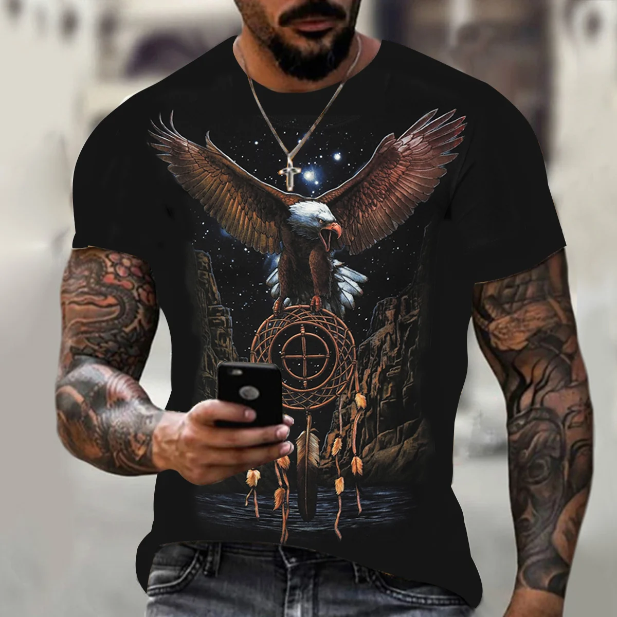 

Men Summer Ineresing Man Eagle Graphic Shirs Casual Personaliy Animal Bird Paern Shir Fashion Trend Prined T-shirts Top