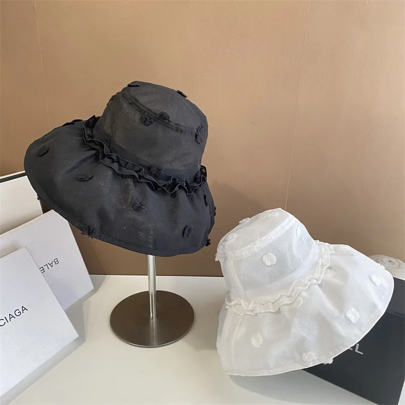 

Forest Lace Small Flowers Big Brim Fisherman Hat Summer Light Thin Breathable Sun Hat Travel Sun Protection Sun Bucket Hat Women