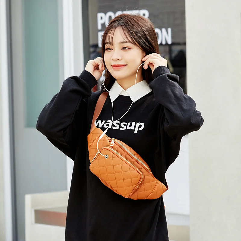 

Новая женская поясная сумка, модная сумка-мессенджер с вышивкой нитью, простая однотонная дорожная нагрудная сумка, Повседневная сумка с бр...