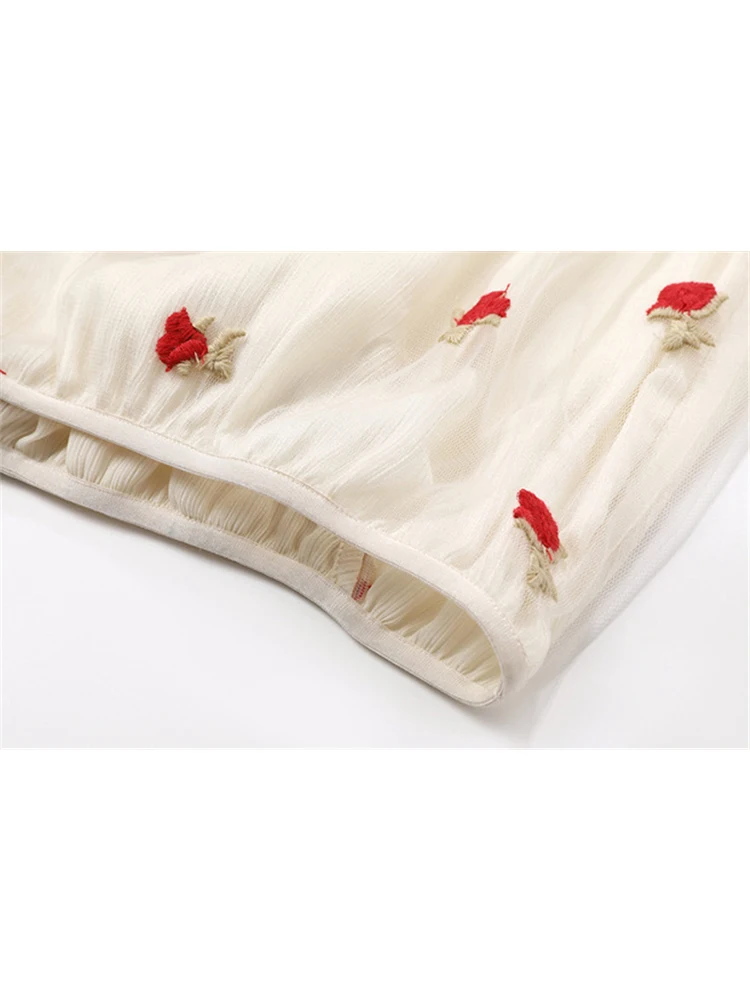 Женская газовая рубашка с вышивкой розы 2024 летняя шикарная Y2k v-образным вырезом и