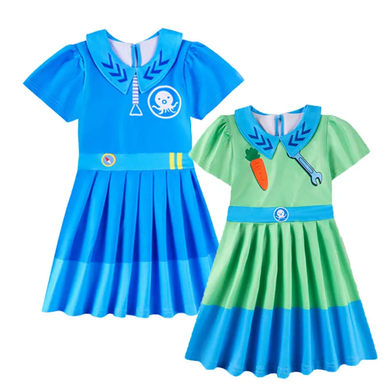 

Детские платья Octonauts, летняя детская одежда для девочек, платье принцессы с коротким рукавом и принтом осьминога, одежда для дня рождения