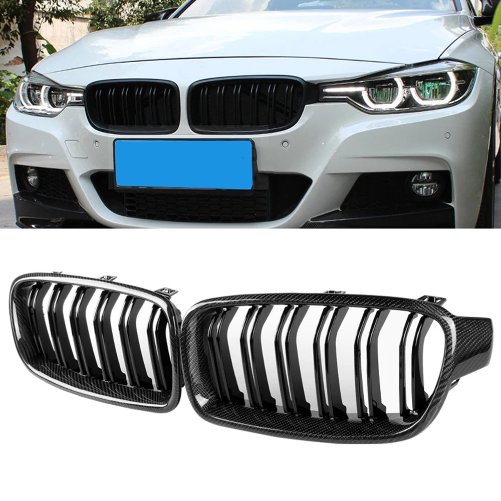 

Carbon Fiber Car Double Slats Front Kidney Grille Grill Racing Grills For BMW 3 Series F30 F31 F35 2012-2018 Auto Accessories