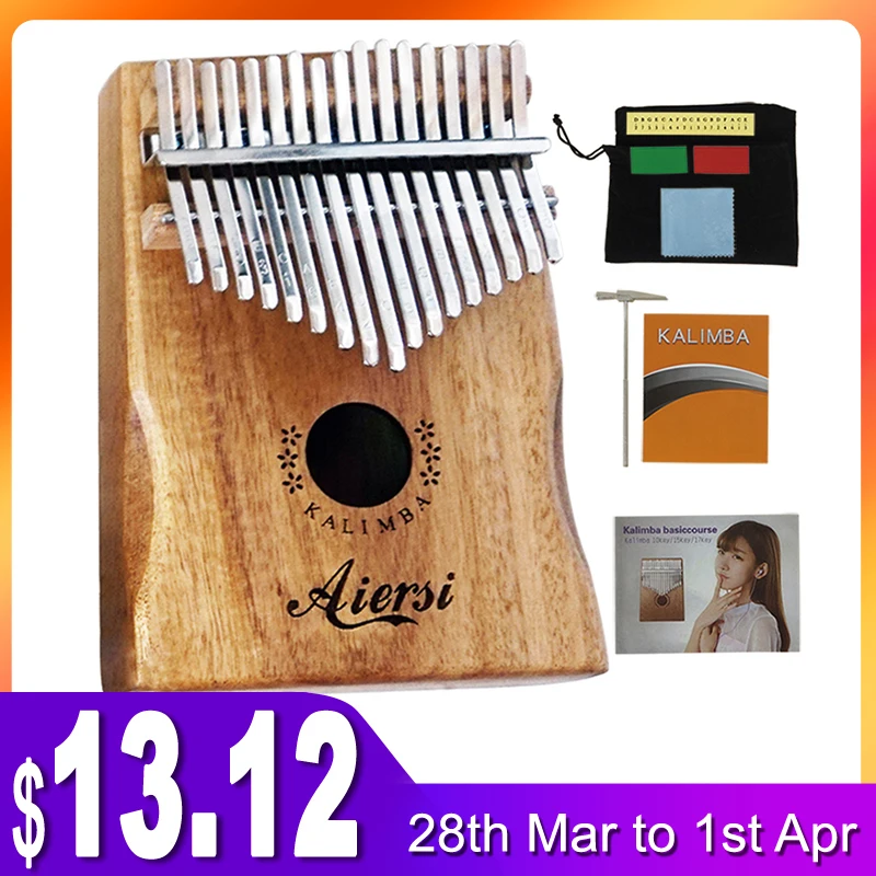 

Музыкальная шкатулка Aiersi Solid Koa 17 клавиш Kalimba клавиатура пианино на палец музыкальный инструмент подарок с молотком для мелодии и сумкой