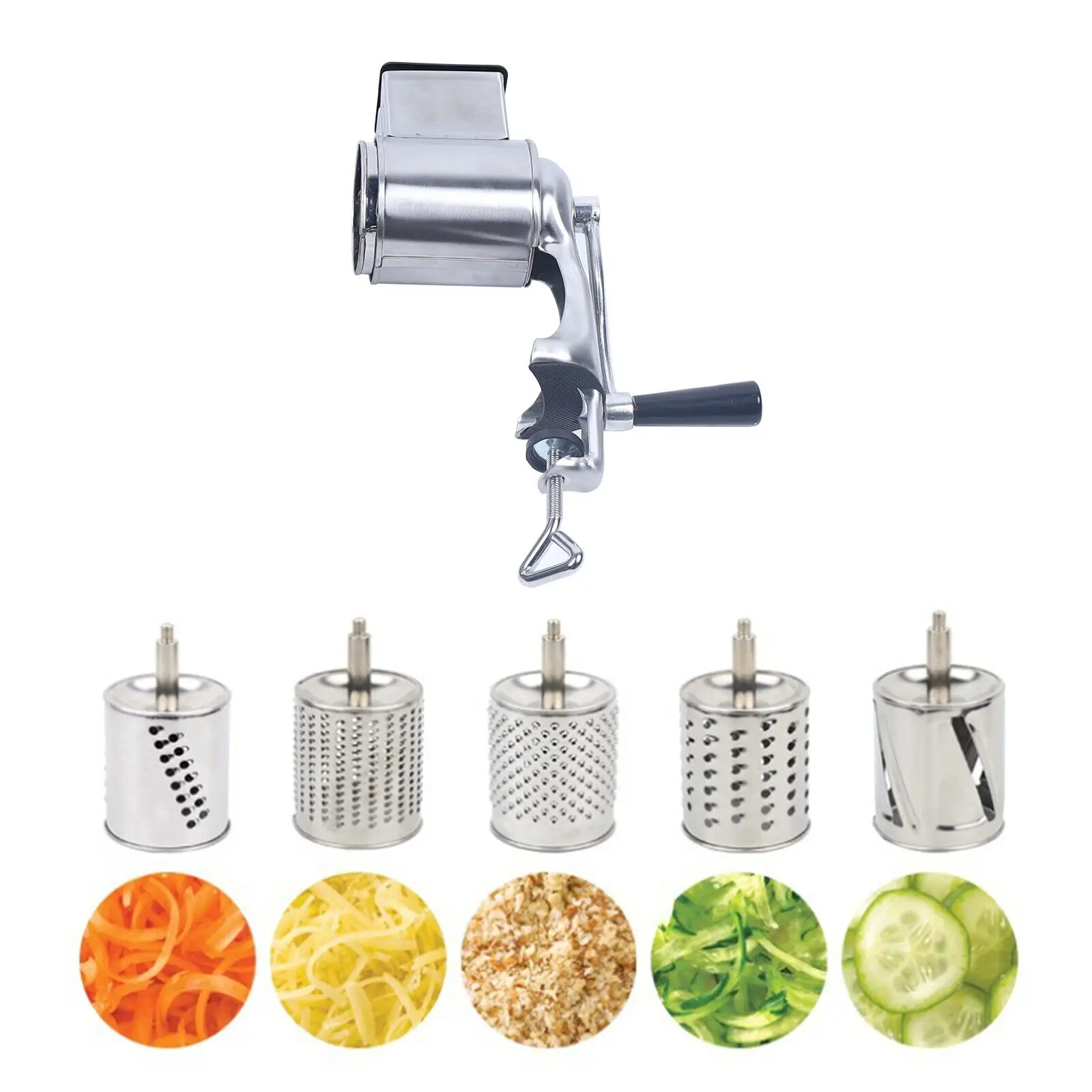 

Kitchen Rotary Grater Food Mills Nut Grinder With 5 Drum Blade Grinding Tool Set Hand-Cranked Vegetable Shredder