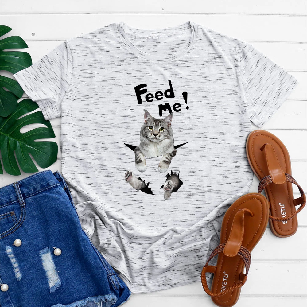 JFUNCY Short Sleeve Cotton T-shirt Women Summer Top Oversized Tee Shirt Woman Clothing Korean Fashion Female Cat Graphic Tshirt