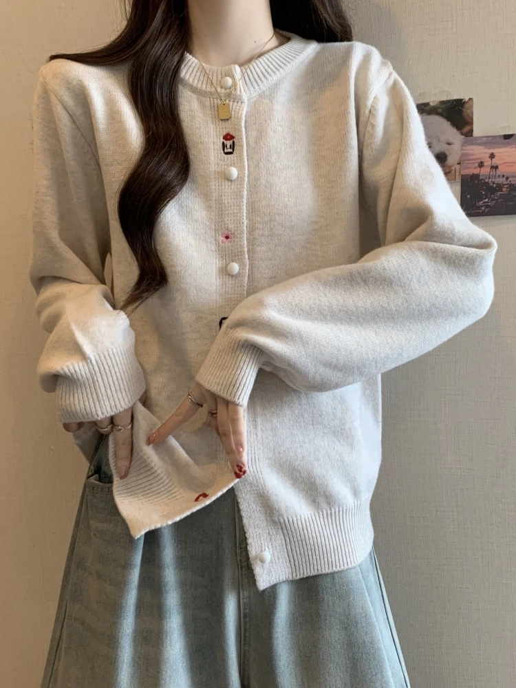 Вязаный кардиган верхняя одежда для женщин ранняя осень новинка 2024 большие