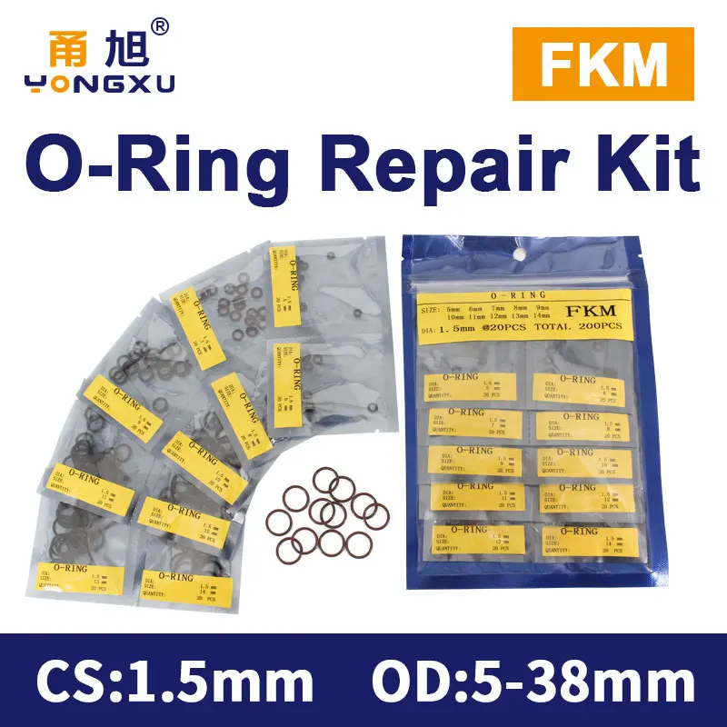 

Fluorine Rubber O Ring Kit Set Brown FKM CS 1.5mm OD5-38mm Oil-resistant And Wear-resistant Gasket Seal Ring High Pressure