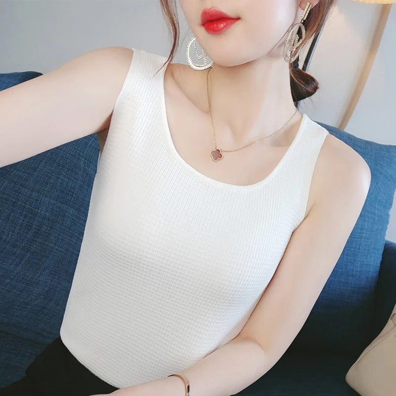 White Knitted Fabric Camisole Women's Outer Wear Inner Wear Summer 2023 New Sleeveless Top