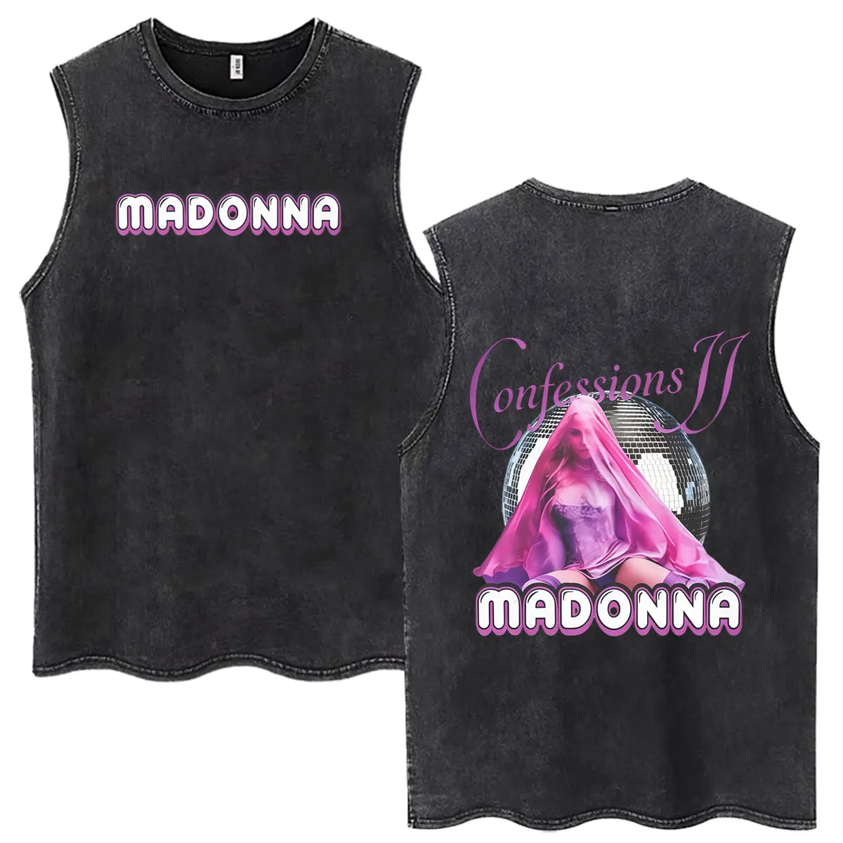 Футболка-жилет унисекс оверсайз с принтом Madonna CONFESSIONS II Album Tour 2026, винтажная, с эффектом потертости, модная, свободная, повседневная, из хлопка (art.: 3920dc2f2fea7) - 3920dc2f2fea7