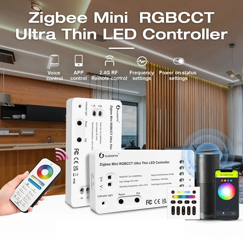 

GLEDOPTO Zigbee 3.0 DC5-24V Mini RGBCCT RGB LED Light Strip Controller TV Backlight Kitchen Lighting Work With Alexa Voice