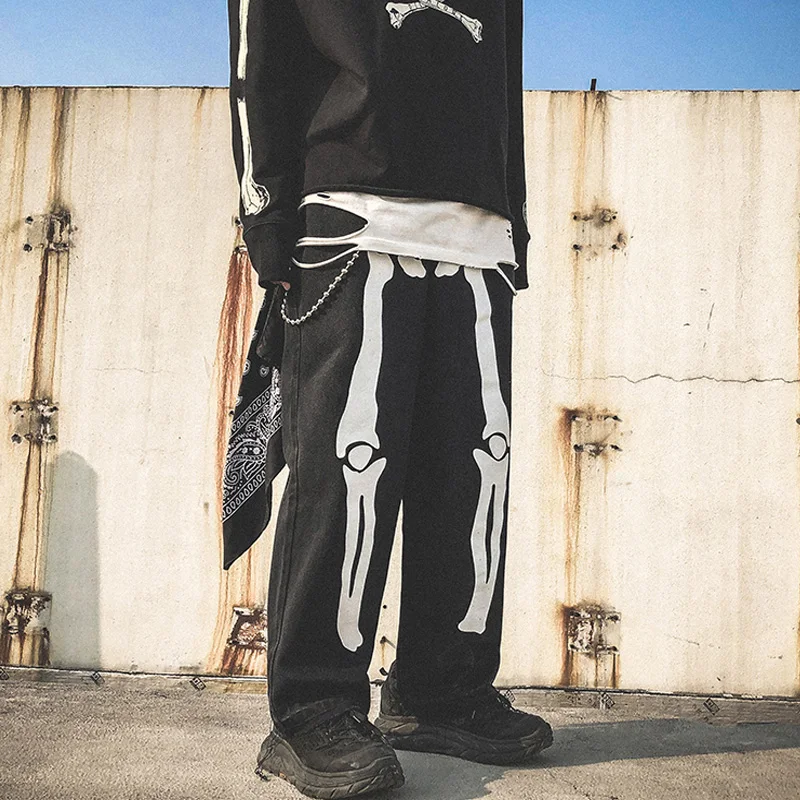 Europe America Hip Hop Punk Gothic Y2k Pants Cargo Pant Man Streetwear Sweatpants Skeleton Jeans Fashion Casual Jeans for Men