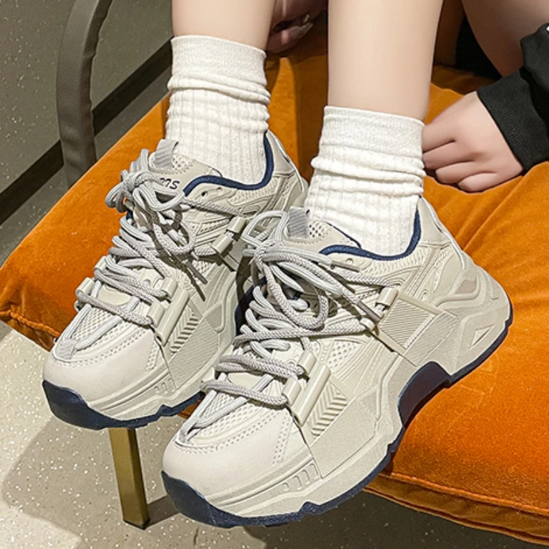 

Женские массивные кроссовки, модная дышащая сетчатая обувь на платформе, уличная Прочная Повседневная прогулочная обувь, Новинка осени 2023