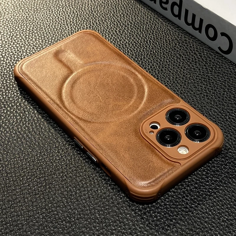 

Luxury Leather Magnetic For Magsafe Wireless Charging Case For iPhone 14 11 12 13 Pro Max X XS XR 8 7 Plus Shockproof Soft Cover