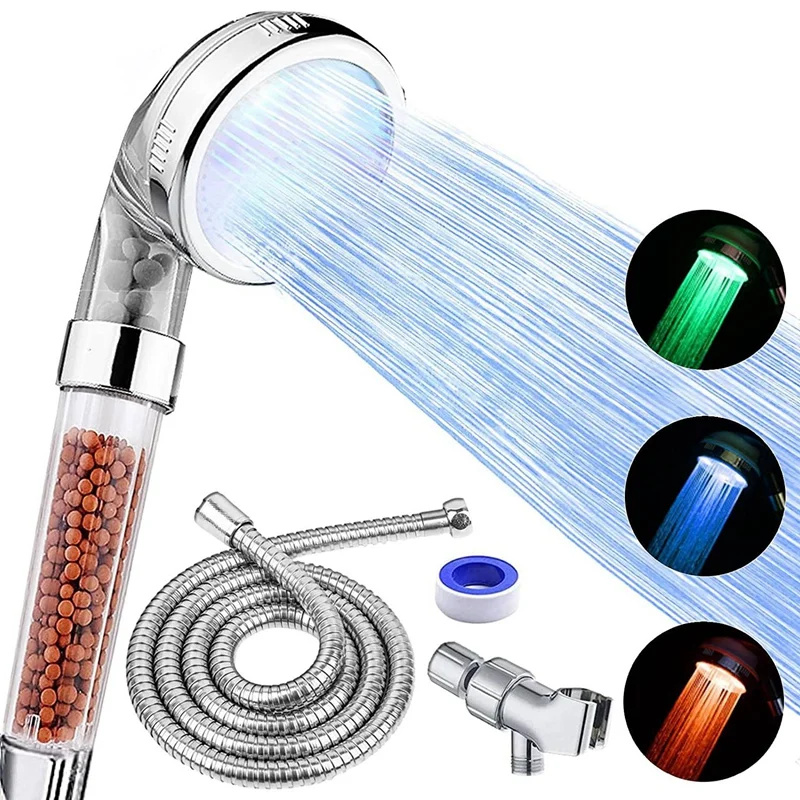 

New Handheld LED Shower Head, 3 Water Temperature-Controlled Water Saving Filtered Shower Head For Dry Skin& Hair