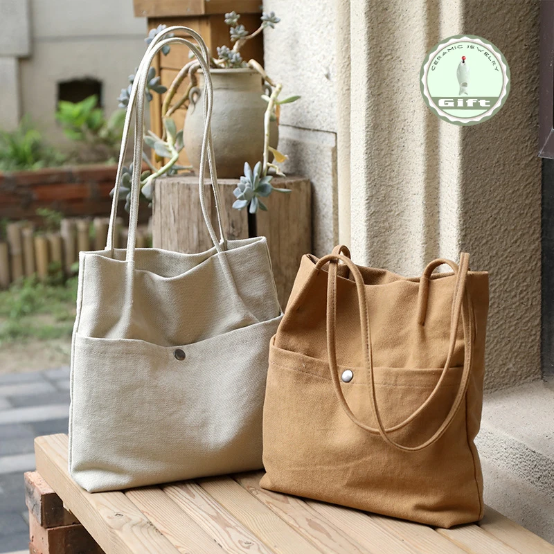 

High-QualityCanvas Bag Handbag Ladies Shoulder Bag Soft Eco-Friendly Storage Reusable Student Cloth School Bag Commuter Bag