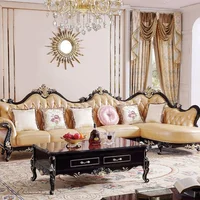 European designs French classic furniture golden living room sectional sofa sets luxury hand carved antique home leather sofas