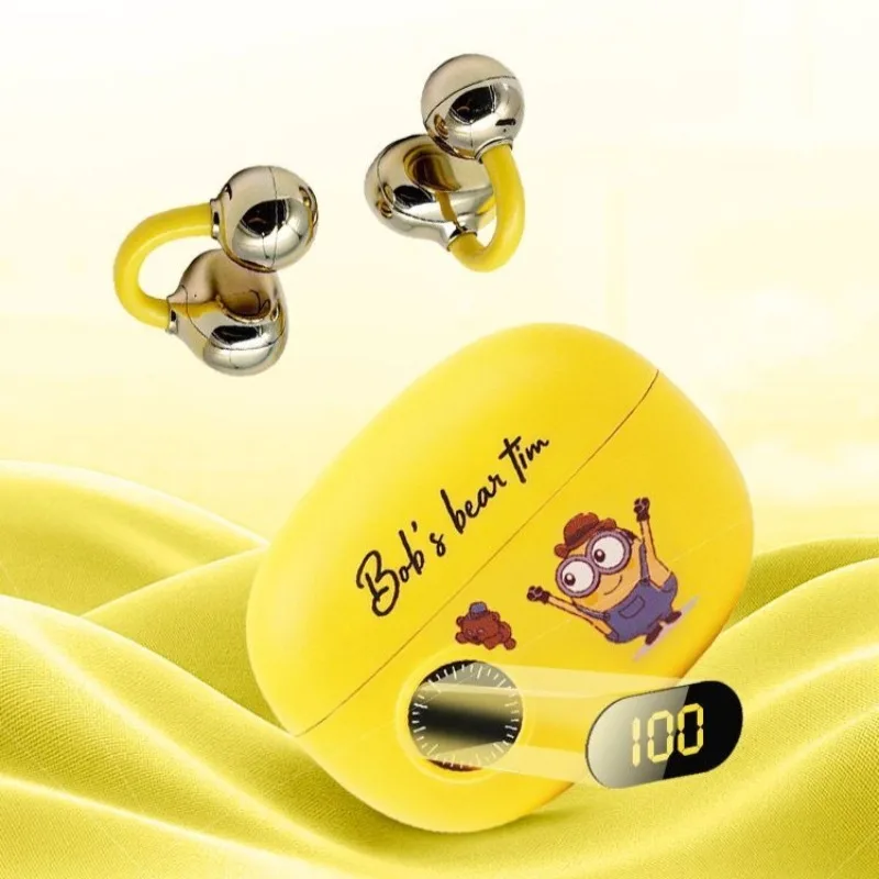 Фото Беспроводные Bluetooth-наушники Minion с клипсой на ухо, с аниме-принтом, милые, для игр и спорта, подарки на праздники №4
