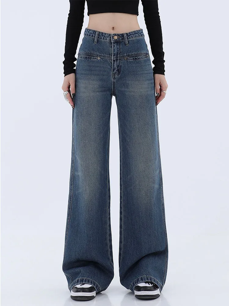 

Хлопковые джинсы с завышенной талией, женские мешковатые джинсы, новинка 2022, повседневные модные прямые брюки, джинсовые брюки Y2k, винтажные свободные синие джинсы
