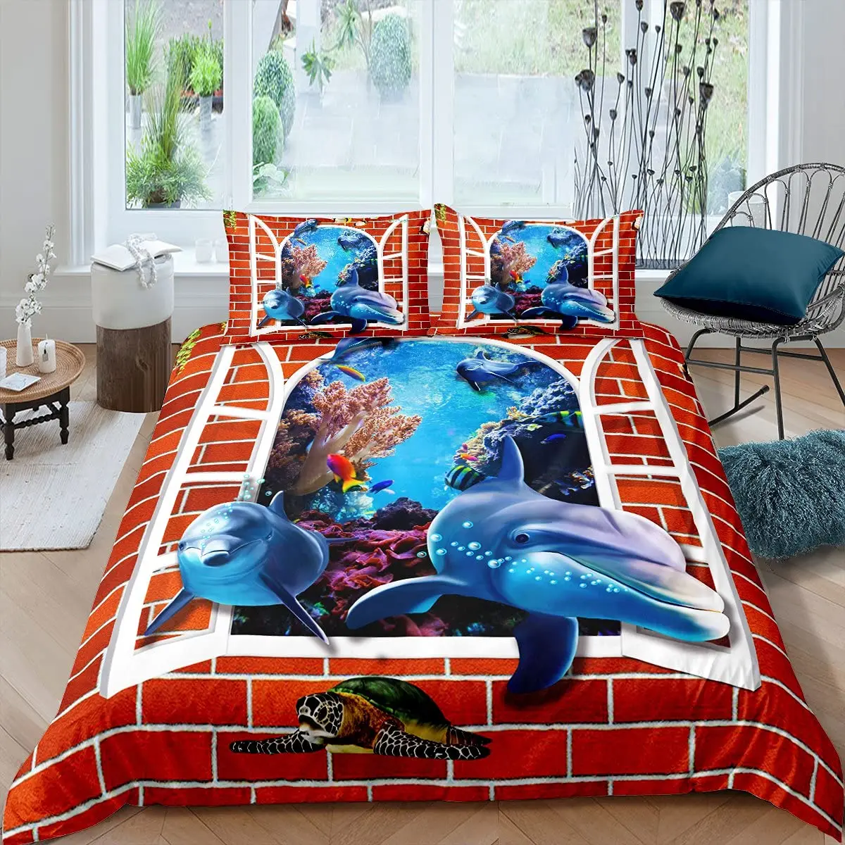 

Королевский Комплект постельного белья с изображением дельфина короля, пододеяльника, мультяшного морского животного, одеяло из полиэстер...