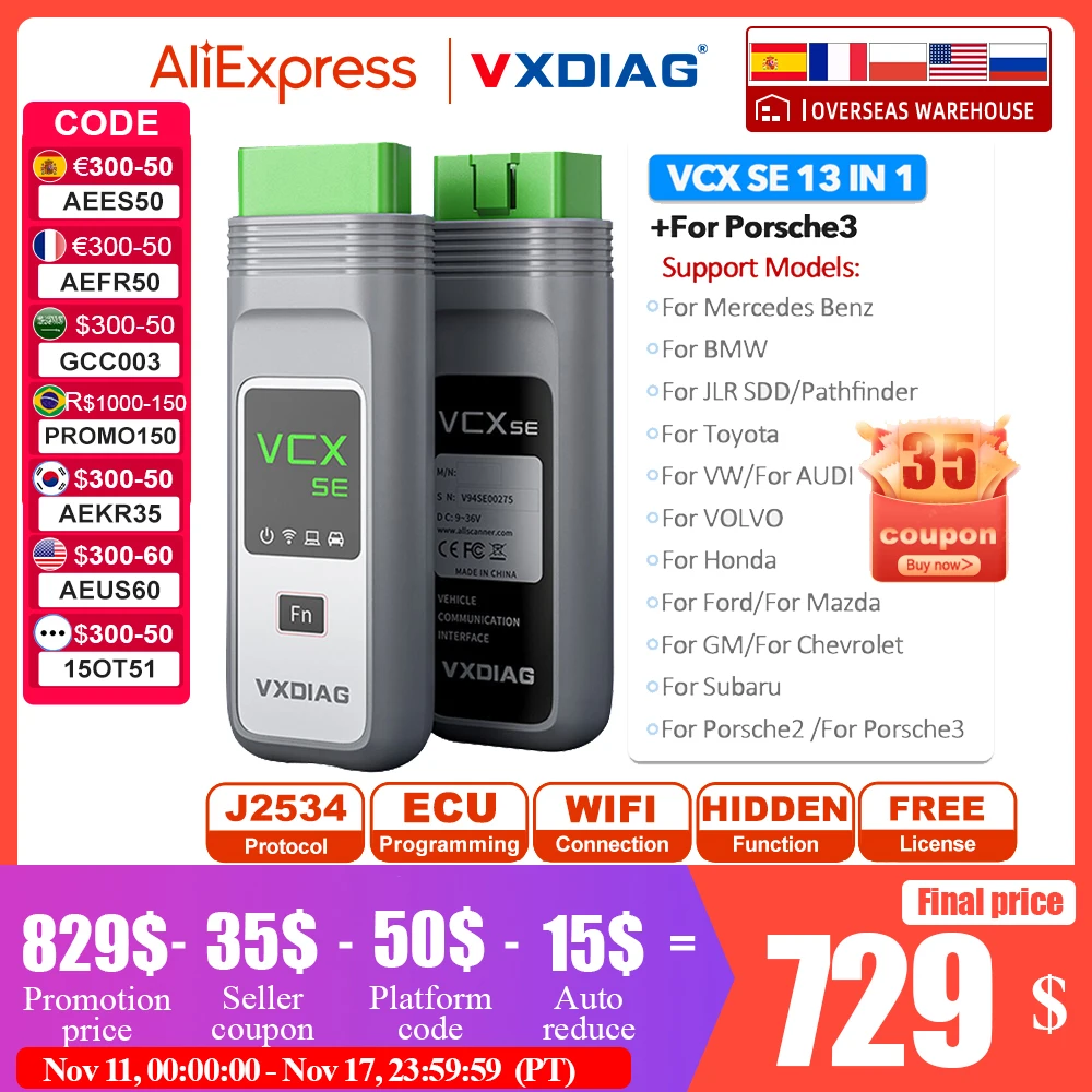 

VXDIAG VCX SE 13 IN 1 For All models for JLR DOIP Auto Diagnostic tool For Mercedes J2534 Programming ECU Coding For Porsche 3
