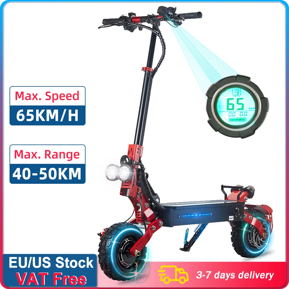 

Electric Scooter for Adults 2400W Dual Motor, 3 Speed 65km/h 50KM Range 48V13Ah Battery Long Range Escooter