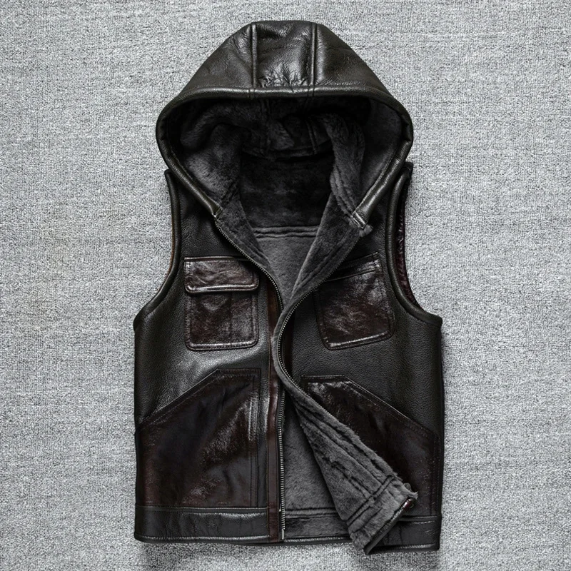 

Жилет мужской зимний из овчины с капюшоном, натуральная овчина, 5XL