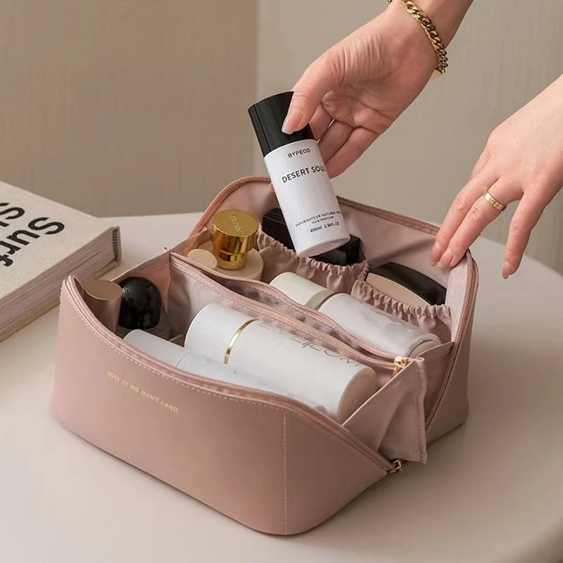 Large-Capacity Makeup Bag Leather Cosmetic Bag Women Multifunction Toiletries Organizer Portable Travel Waterproof Storage Case