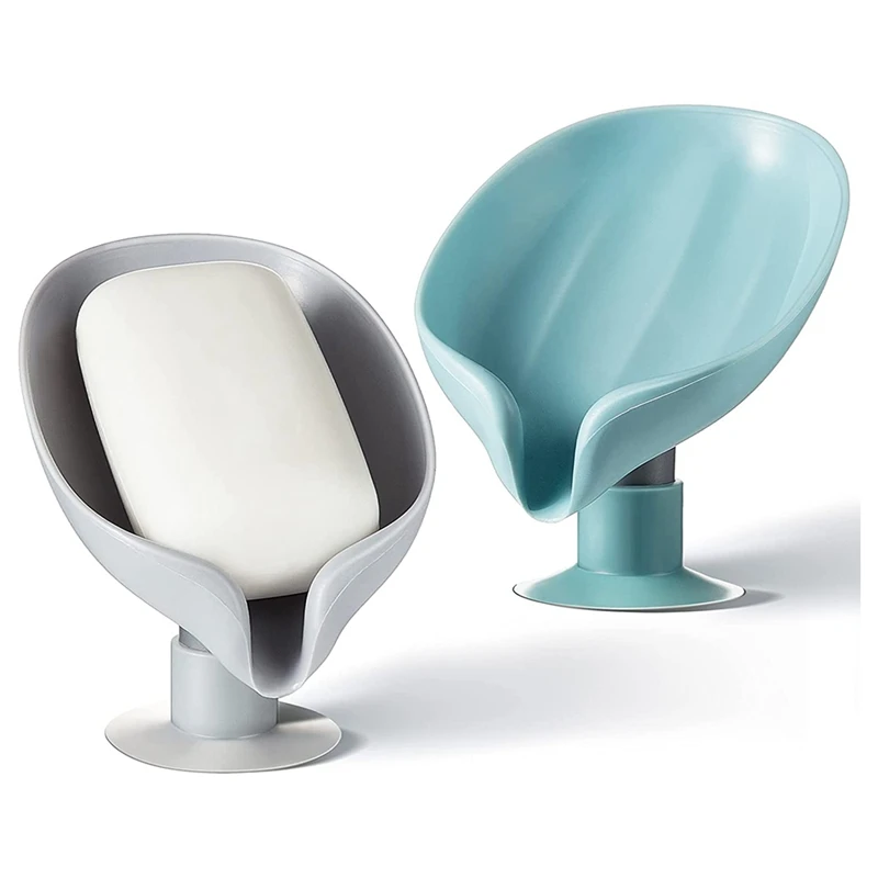 

2 Piece Soap Dish Holder Self Draining Soap Holder Leaf Shape Bar Soap Holder Soap Saver With Suction Cup For Bathroom