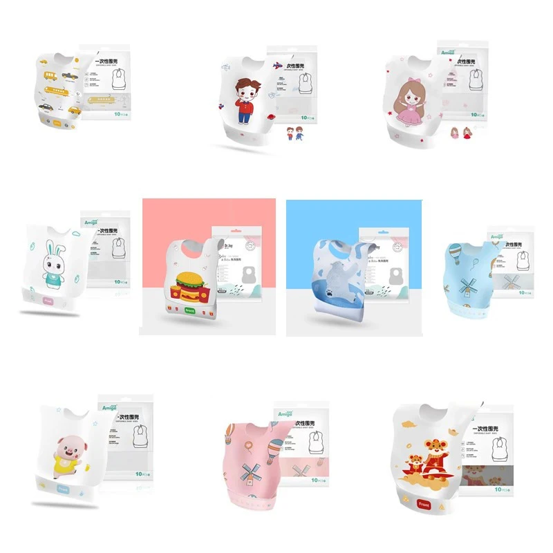 10pcs/pack Baby Disposable Bibs For Meals Baby One-Time Use Saliva Towels Children's Waterproof Feeding Bib Pockets Portable