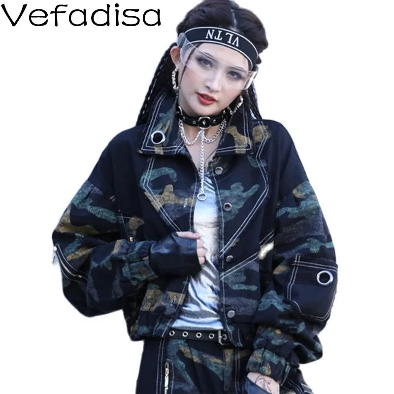 

Vefadisa Street style fashion contrast stitching denim jacket Spring 2022 women's new wide band lapel hooded denim jacket TT1157