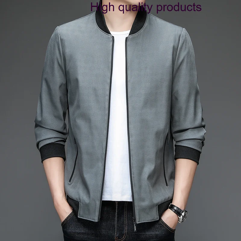 

Autumn Spring Men's Luxury Baseball Collar Business Casual Plaid Male Coats Simple Slim Man Jackets Plus Size 4XL