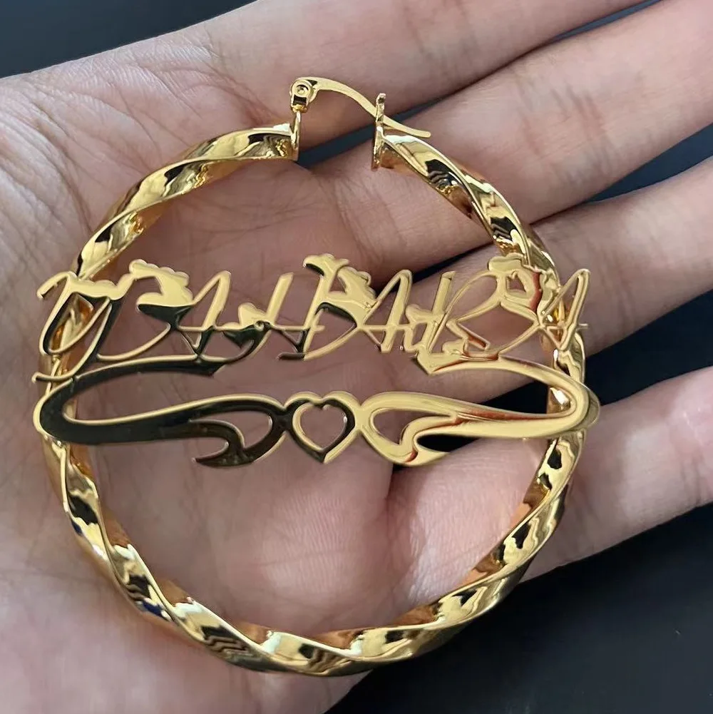 Customized Name Earrings Cuban Custom Letter Pendant Personalized Necklace Chain Twist Hoop Earring Nameplate Bracelet Set Gifts