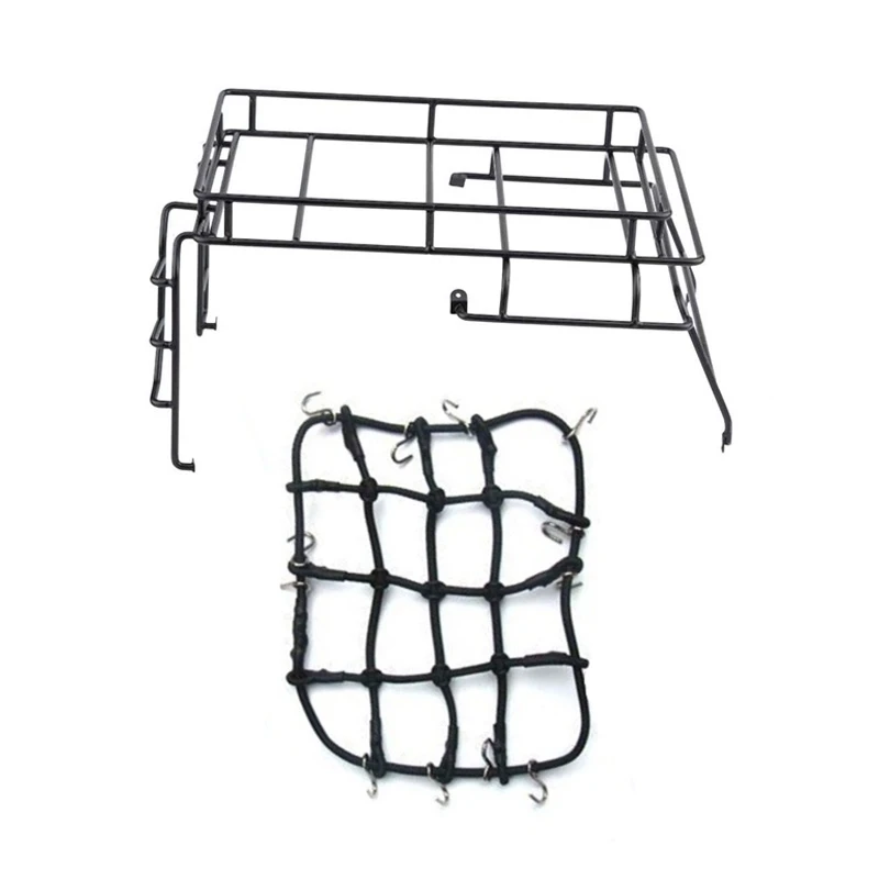 

Metal Roof Rack Roll Cage For 1/10 Rc D90 Wheelbase Body Shell & Elastic Luggage Net For 1/12 MN D90 D99 MN99S,Black