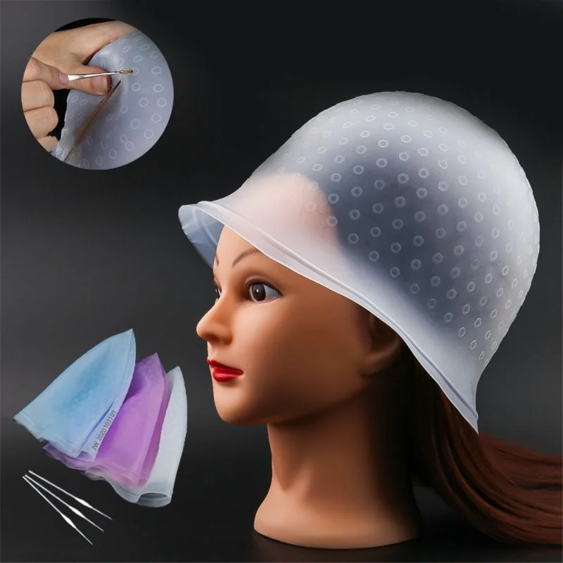 

Silicone Hair Coloring Cap Hook Needle Professional Color Dye Highlighting Reusable Set Frosting Dyeing Tools Beauty Salon