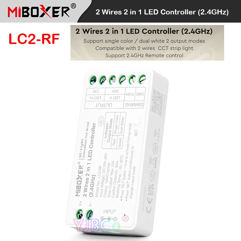 Miboxer 2.4G Single color Dual white LED Strip Controller 2 in 1 COB Light tape dimmer for DC 12V 24V 2 Wires CCT COB led Strips