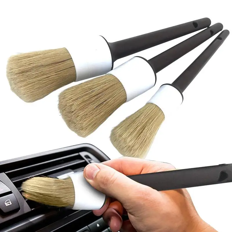 

Detailing Brush Set MultiPurpose Car Exterior Interior Detail Brush Boar Hair Bristle Brushes For Car Cleaning Auto Detail Tools
