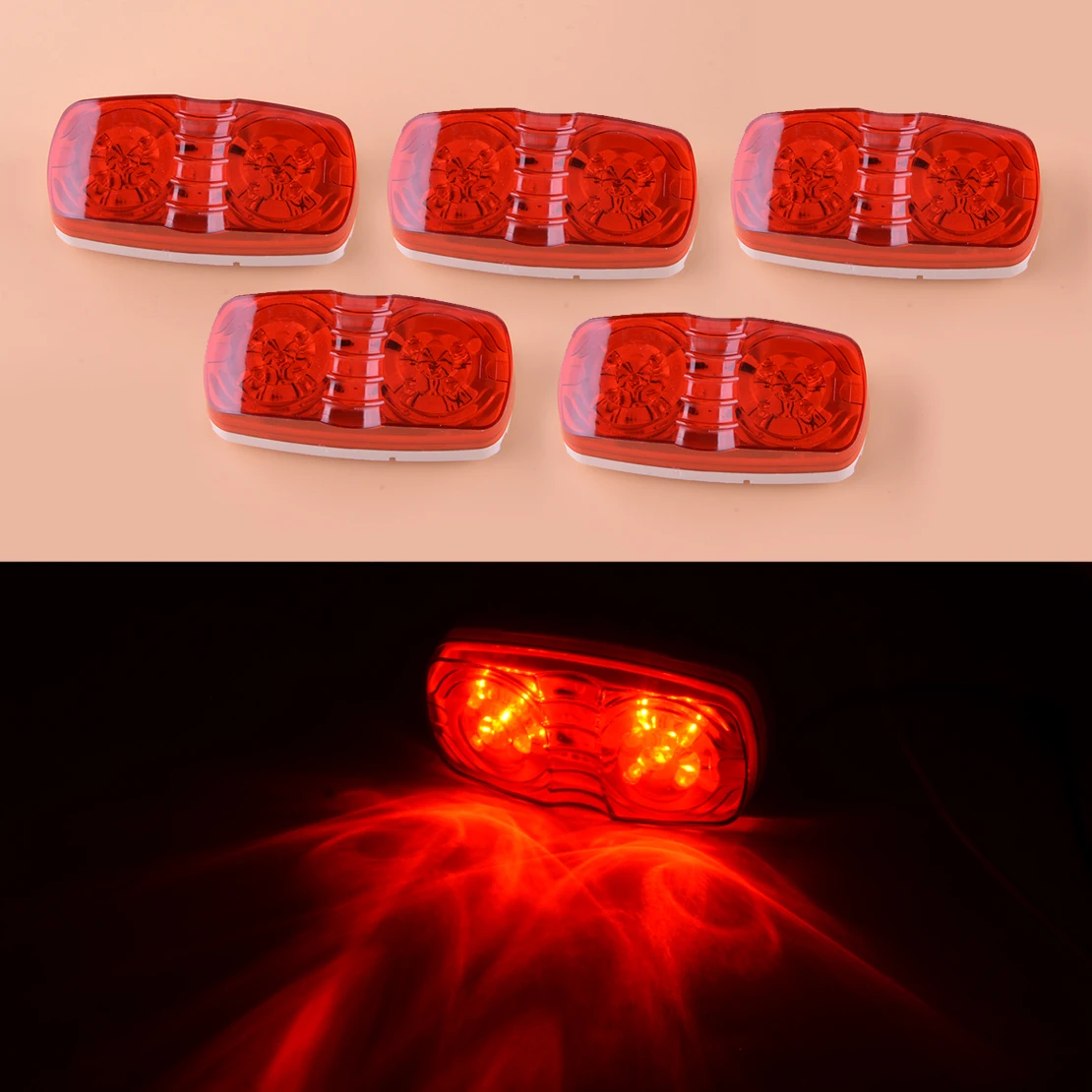 

12V 24V 5Pcs Red 10 LED Front Rear Side Marker Clearance Light Indicator Lamp Double Bullseye for Camper Truck Trailer Pickup
