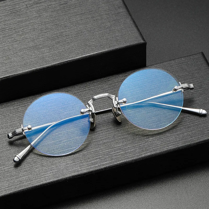 

Top Quality Luxury Handmade Titanium Glasses Retro Round Rimless Eyeglass Frames Men Women Myopia Prescription Frameless Eyewear