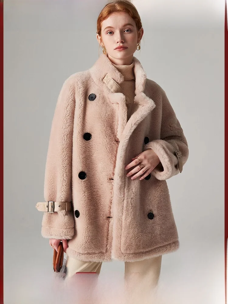 Верхняя одежда из зернистого флиса овечьей шерсти женская утолщенная двубортная